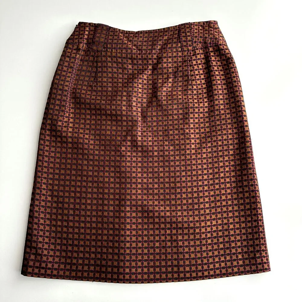 Pendleton Jacquard Patch‎ Pocket Kick Pleat Knee Length Bronze Career Skirt 6
